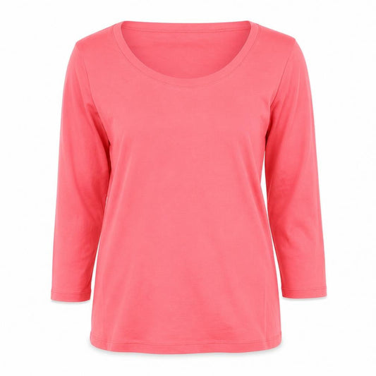 Gap Women Pink L Basic Cotton Long Sleeve Scoop Neck T-Shirt