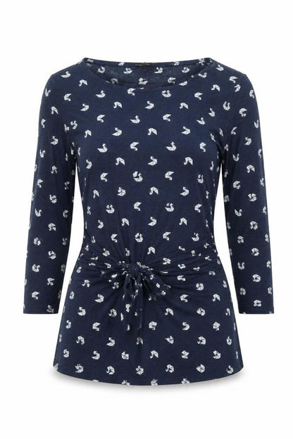 Phase Eight Women Blue UK 12 Jersey Tie Waist Long Sleeve Blouse