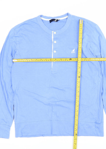 Kangol Men's Blue M Long Sleeve Cotton Henley T-Shirt Logo