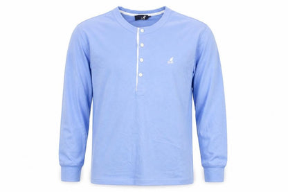Kangol Men's Blue M Long Sleeve Cotton Henley T-Shirt Logo