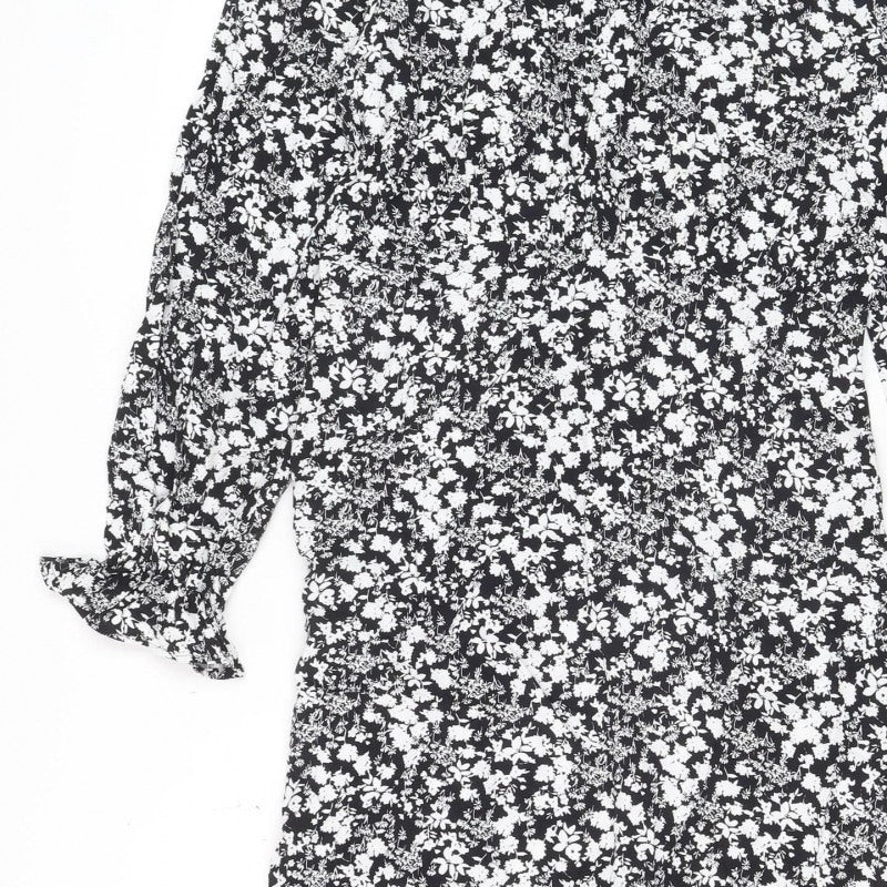Marks & Spencer Women Black Floral Size 8 Midi Fit & Flare Dress