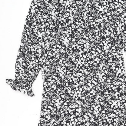 Marks & Spencer Women Black Floral Size 8 Midi Fit & Flare Dress