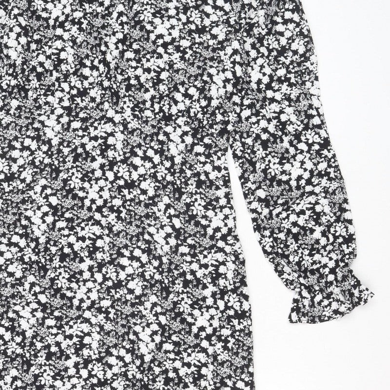 Marks & Spencer Women Black Floral Size 8 Midi Fit & Flare Dress
