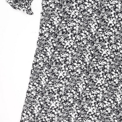 Marks & Spencer Women Black Floral Size 8 Midi Fit & Flare Dress