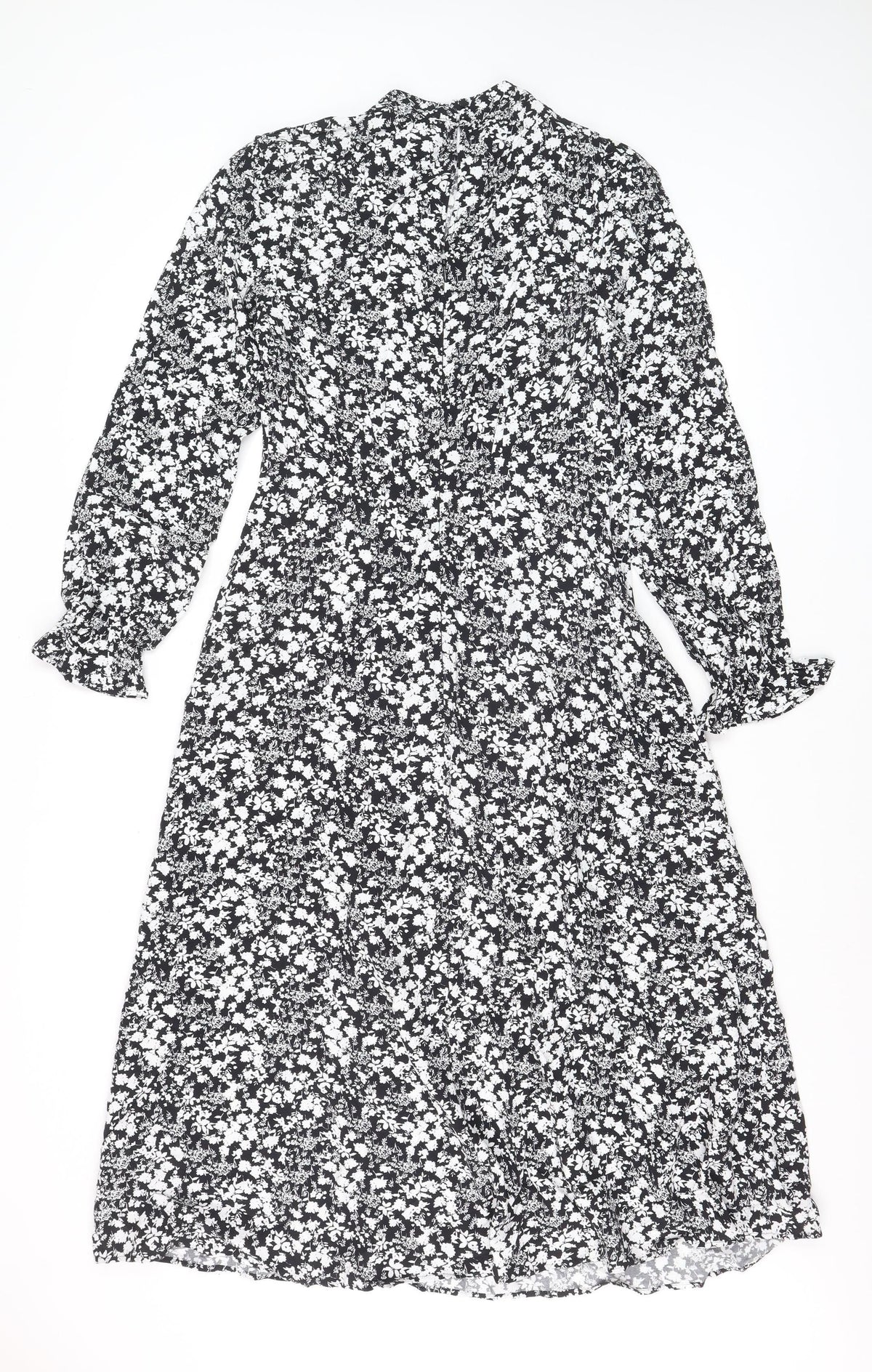 Marks & Spencer Women Black Floral Size 8 Midi Fit & Flare Dress