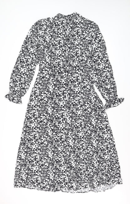 Marks & Spencer Women Black Floral Size 8 Midi Fit & Flare Dress