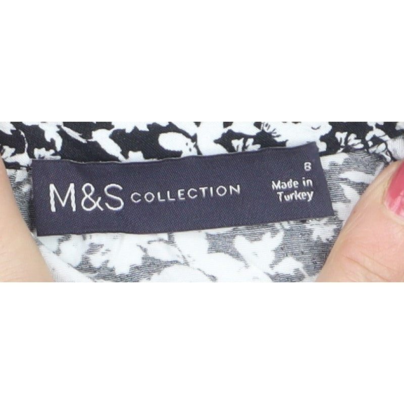 Marks & Spencer Women Black Floral Size 8 Midi Fit & Flare Dress