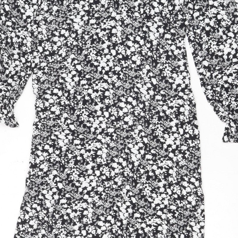 Marks & Spencer Women Black Floral Size 8 Midi Fit & Flare Dress