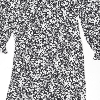 Marks & Spencer Women Black Floral Size 8 Midi Fit & Flare Dress