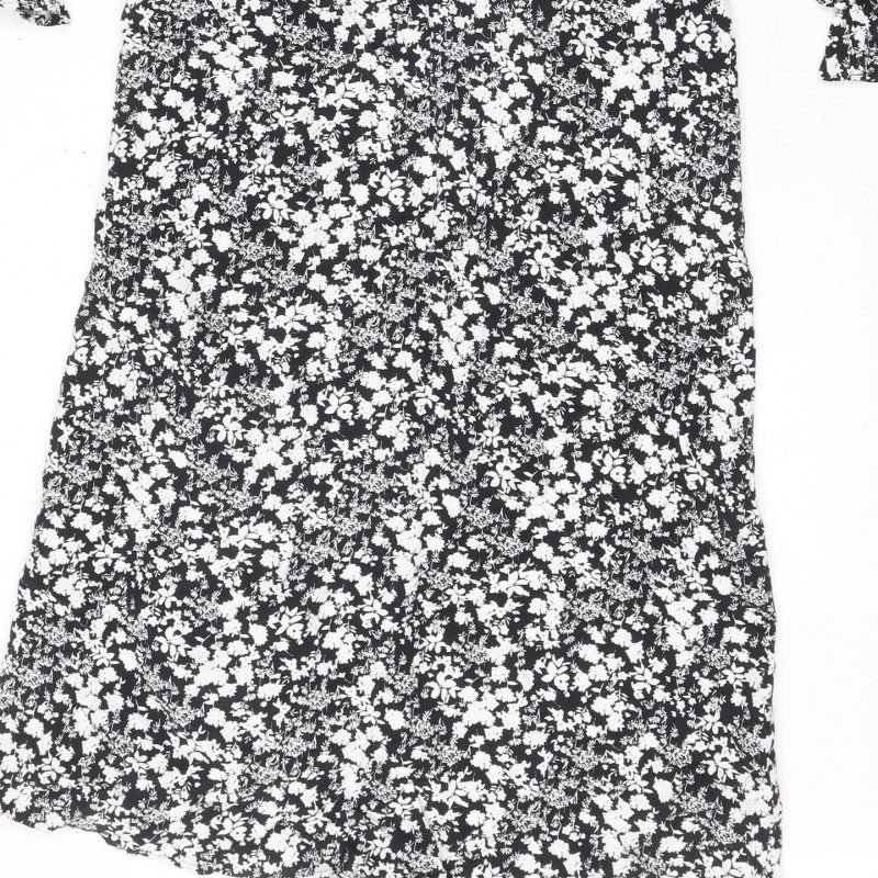 Marks & Spencer Women Black Floral Size 8 Midi Fit & Flare Dress