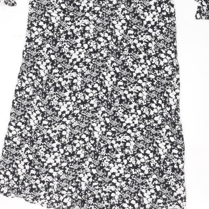 Marks & Spencer Women Black Floral Size 8 Midi Fit & Flare Dress