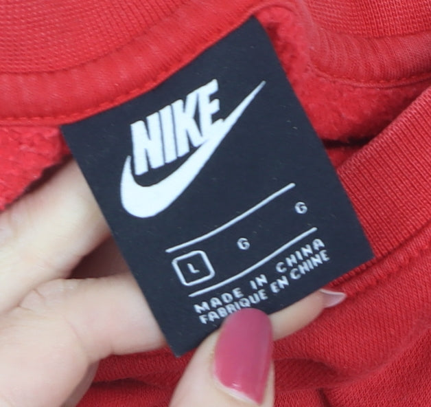 Nike Men’s Red L Pullover Crew Neck Logo Fleece Sweatshirt