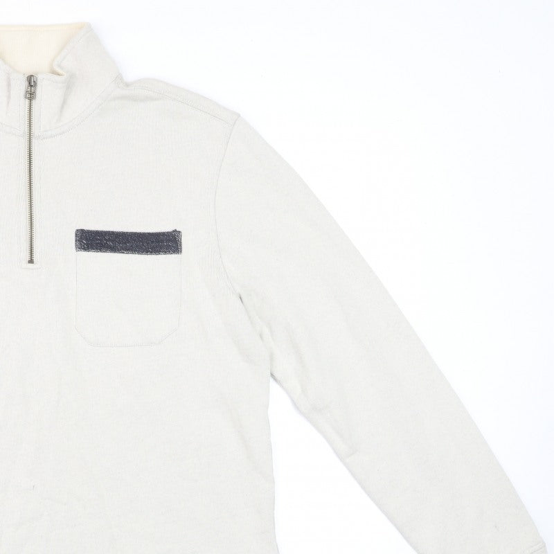 White Stuff Men’s Beige S Half Zip High Neck Cotton Pullover Sweatshirt