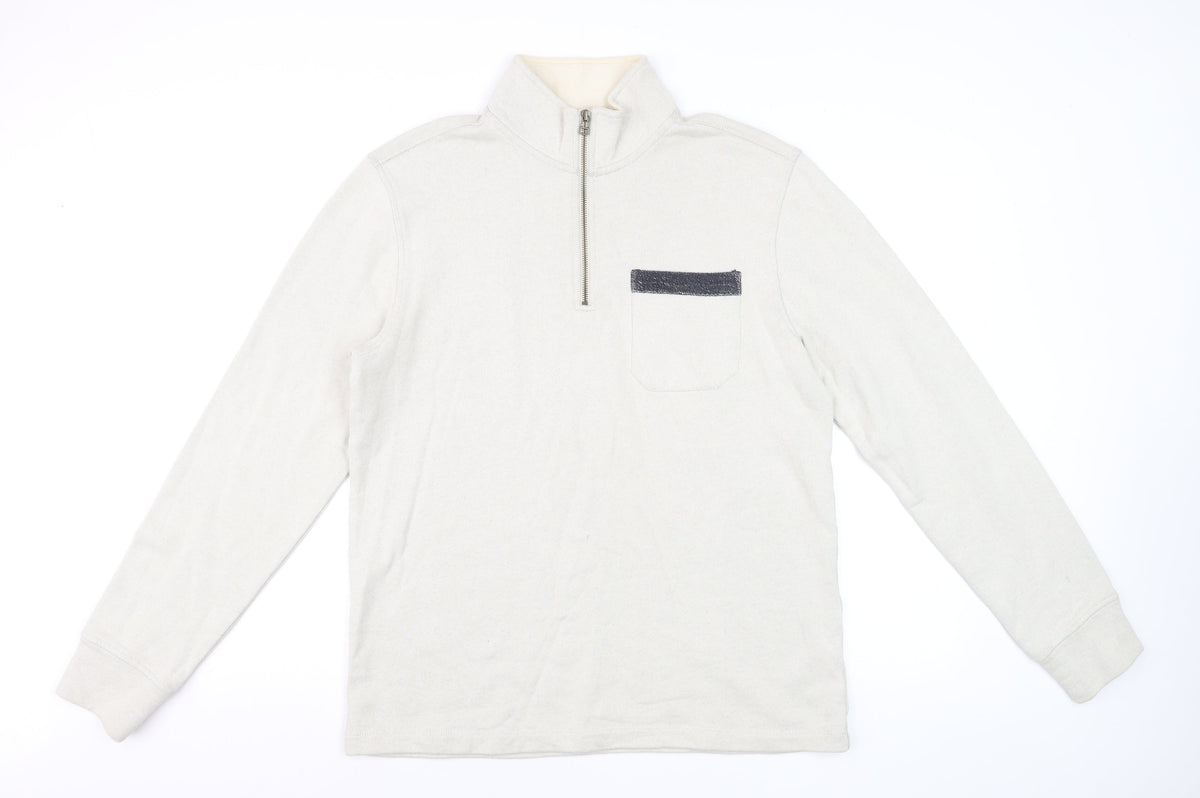 White Stuff Men’s Beige S Half Zip High Neck Cotton Pullover Sweatshirt