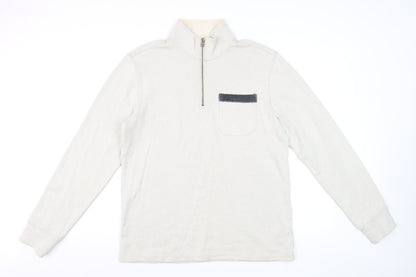 White Stuff Men’s Beige S Half Zip High Neck Cotton Pullover Sweatshirt