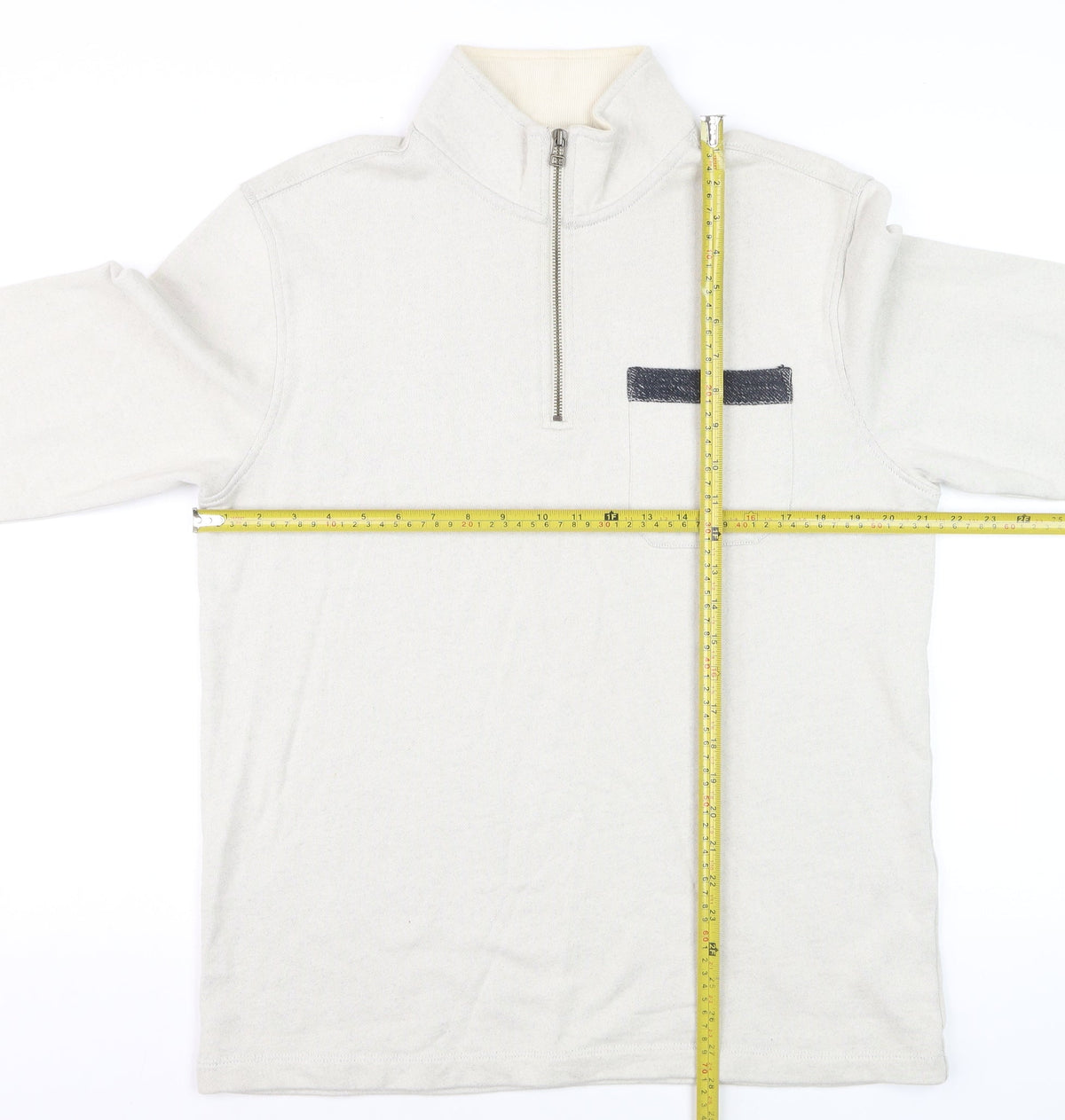White Stuff Men’s Beige S Half Zip High Neck Cotton Pullover Sweatshirt