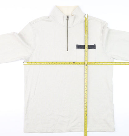 White Stuff Men’s Beige S Half Zip High Neck Cotton Pullover Sweatshirt