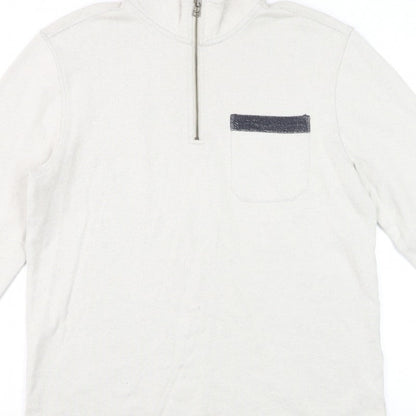 White Stuff Men’s Beige S Half Zip High Neck Cotton Pullover Sweatshirt