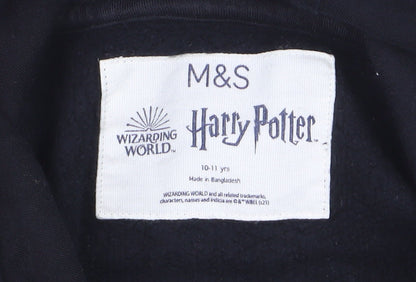 M&S Boys Black 10-11 Years Harry Potter Hogwarts Graphic Pullover Hoodie