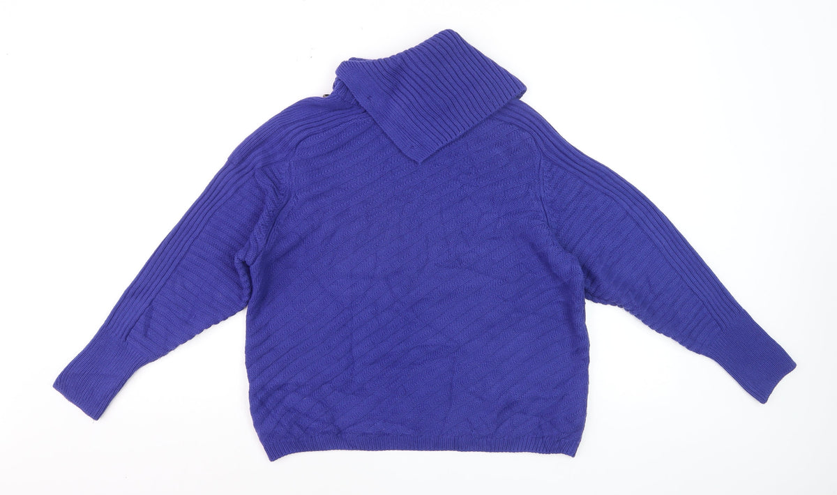 M&S Women Purple M Roll Neck Button Shoulder Knit Jumper