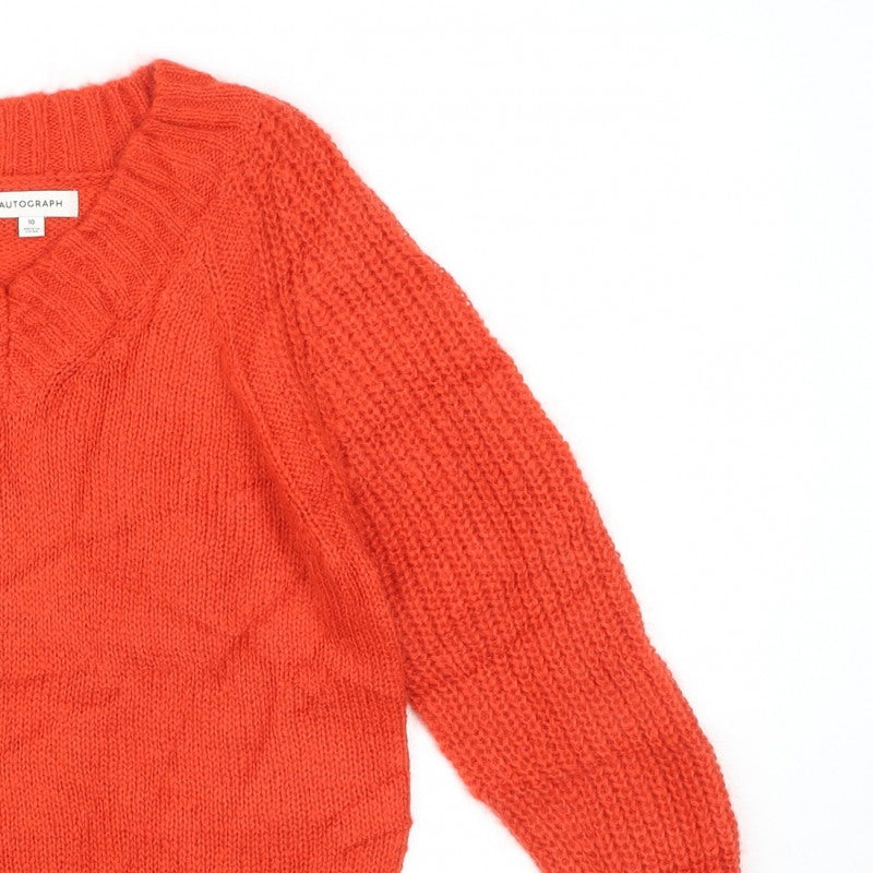 Autograph Women’s Orange Mohair Blend V-Neck Chunky Knit Jumper UK 10