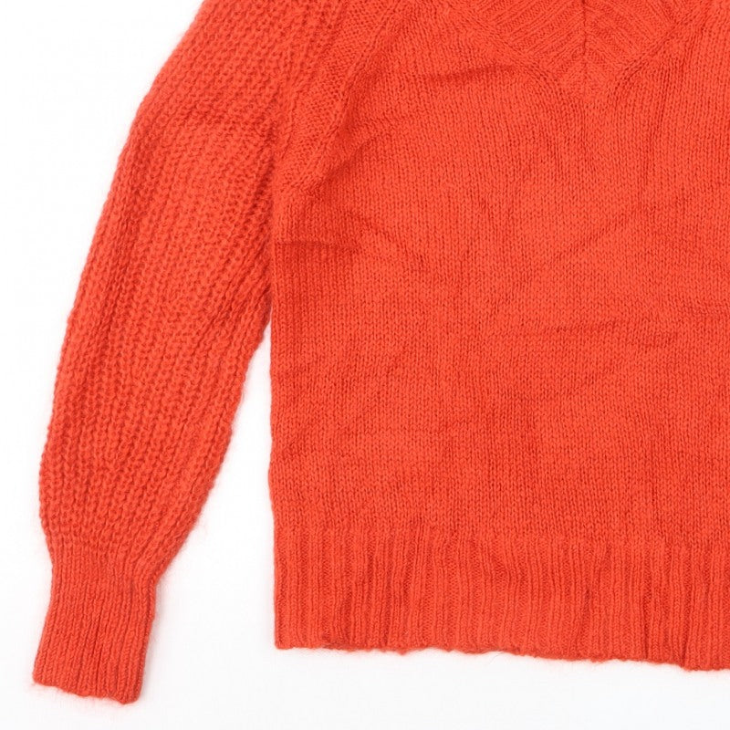 Autograph Women’s Orange Mohair Blend V-Neck Chunky Knit Jumper UK 10