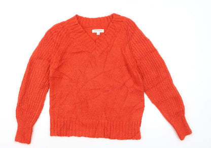 Autograph Women’s Orange Mohair Blend V-Neck Chunky Knit Jumper UK 10