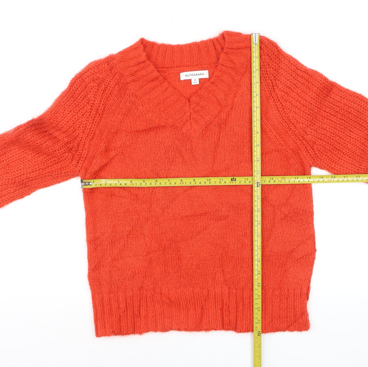 Autograph Women’s Orange Mohair Blend V-Neck Chunky Knit Jumper UK 10