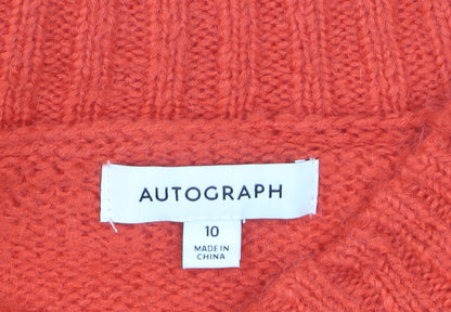 Autograph Women’s Orange Mohair Blend V-Neck Chunky Knit Jumper UK 10