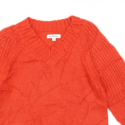 Autograph Women’s Orange Mohair Blend V-Neck Chunky Knit Jumper UK 10