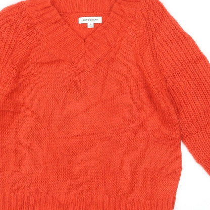Autograph Women’s Orange Mohair Blend V-Neck Chunky Knit Jumper UK 10