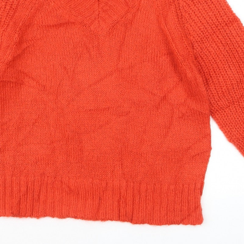 Autograph Women’s Orange Mohair Blend V-Neck Chunky Knit Jumper UK 10