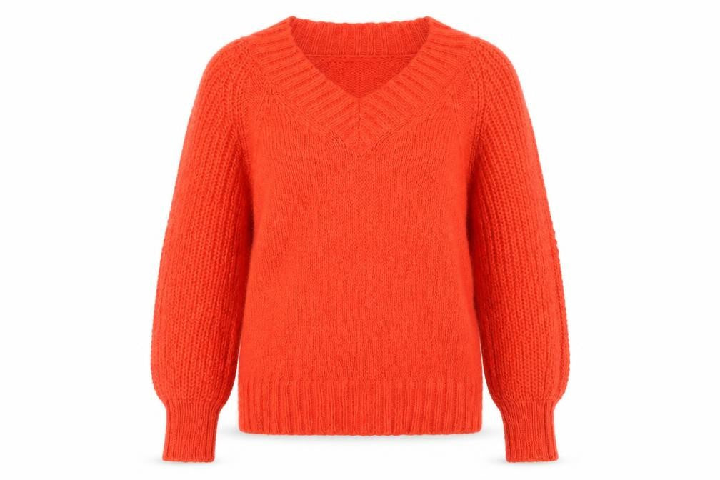 Autograph Women’s Orange Mohair Blend V-Neck Chunky Knit Jumper UK 10
