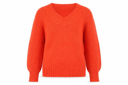 Autograph Women’s Orange Mohair Blend V-Neck Chunky Knit Jumper UK 10