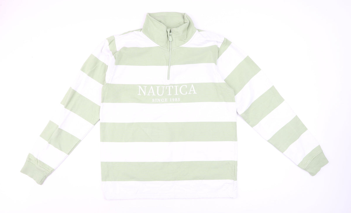 Nautica Men Multicoloured M 1/4 Zip Striped Logo Sweatshirt