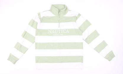 Nautica Men Multicoloured M 1/4 Zip Striped Logo Sweatshirt