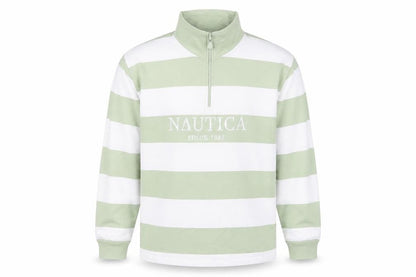 Nautica Men Multicoloured M 1/4 Zip Striped Logo Sweatshirt