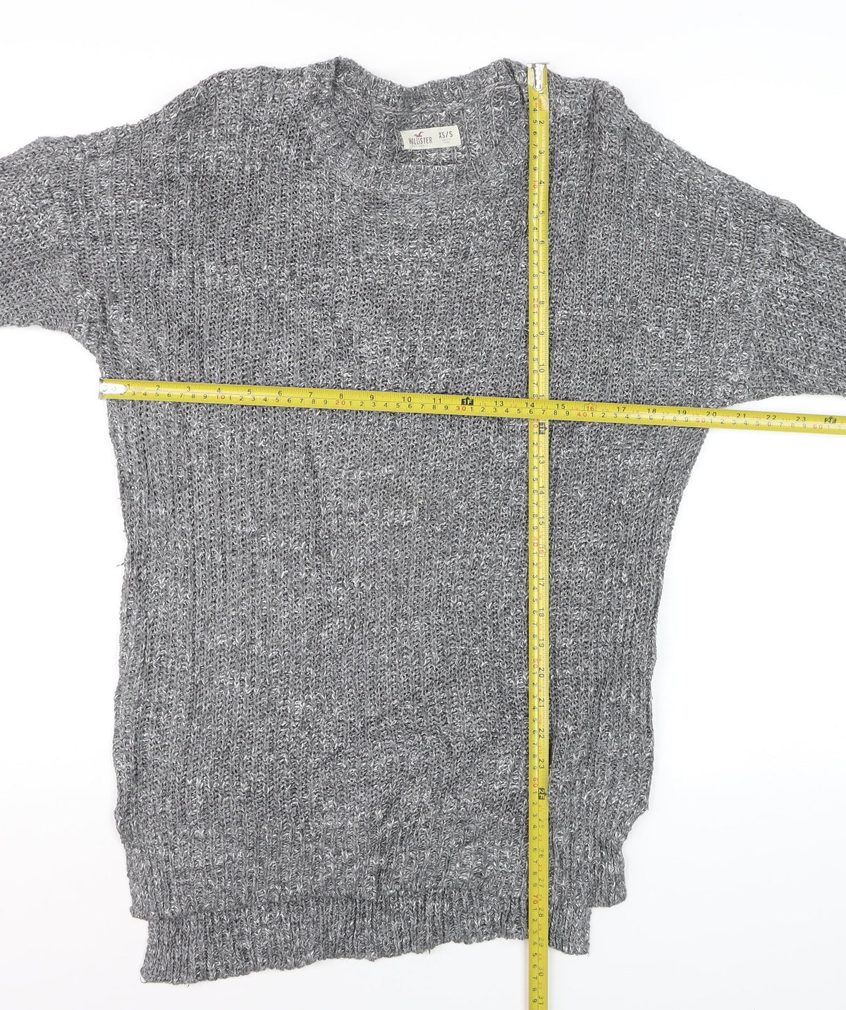 Hollister Men’s Grey XS/S V-Neck Chunky Knit Pullover Jumper