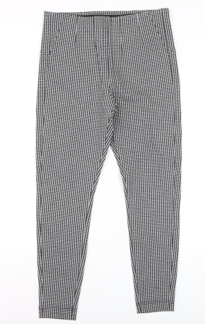 Marks & Spencer Women Black Check Size 14 Tapered Stretch Trousers