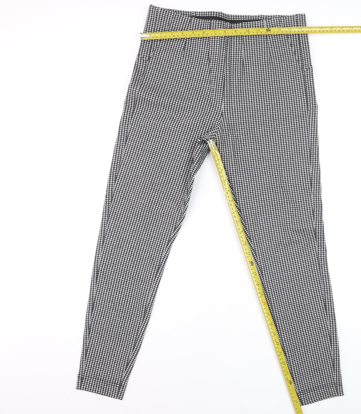 Marks & Spencer Women Black Check Size 14 Tapered Stretch Trousers