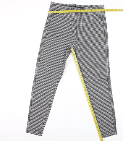 Marks & Spencer Women Black Check Size 14 Tapered Stretch Trousers