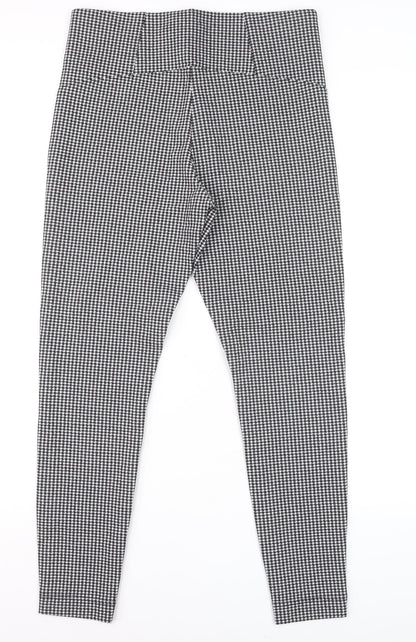 Marks & Spencer Women Black Check Size 14 Tapered Stretch Trousers