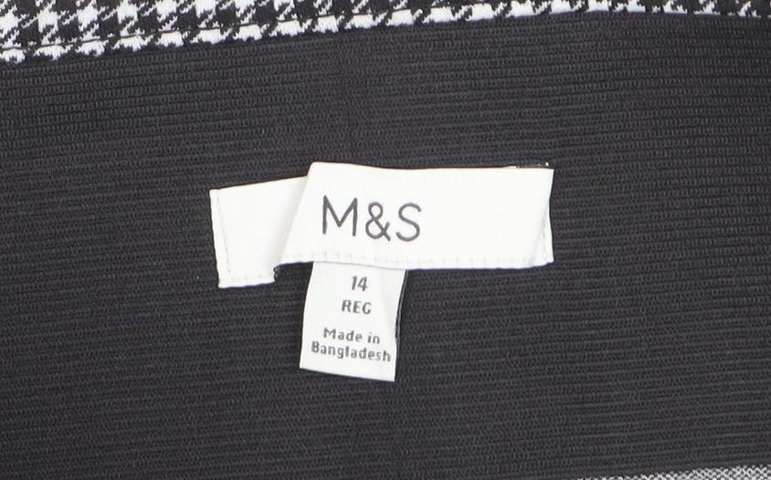 Marks & Spencer Women Black Check Size 14 Tapered Stretch Trousers
