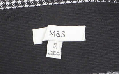 Marks & Spencer Women Black Check Size 14 Tapered Stretch Trousers