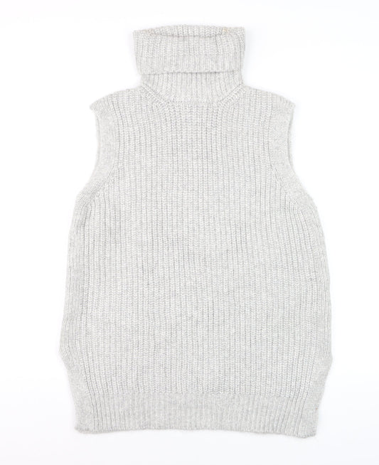 Marks & Spencer Women Grey M Sleeveless Roll Neck Chunky Knit Jumper Vest