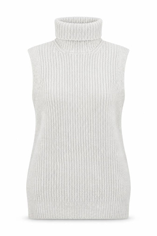 Marks & Spencer Women Grey M Sleeveless Roll Neck Chunky Knit Jumper Vest