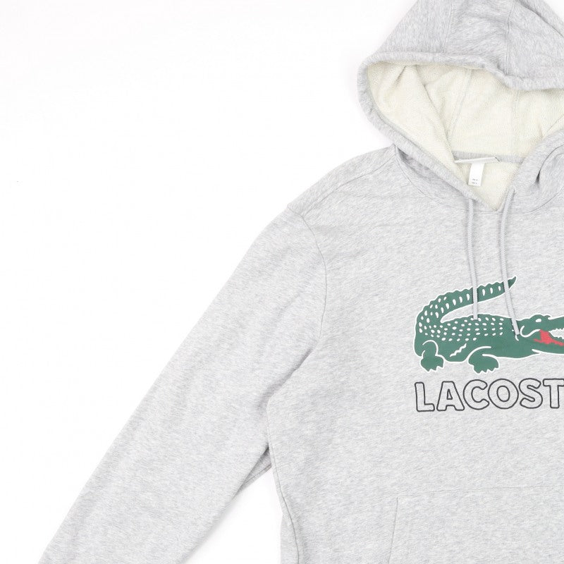 Lacoste Men’s Grey L Pullover Hoodie Crocodile Logo Graphic