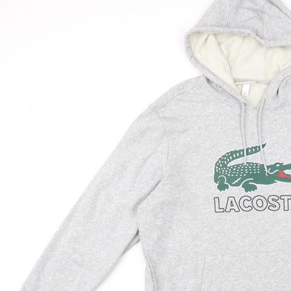 Lacoste Men’s Grey L Pullover Hoodie Crocodile Logo Graphic