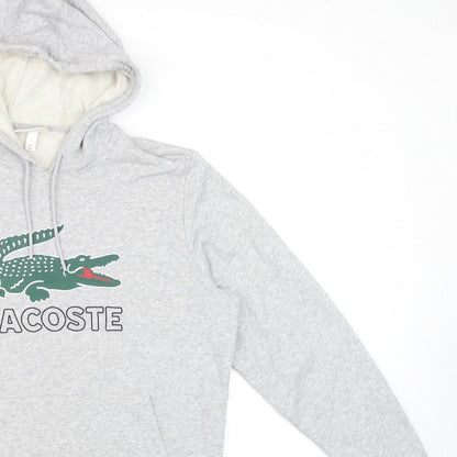 Lacoste Men’s Grey L Pullover Hoodie Crocodile Logo Graphic
