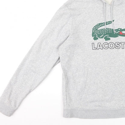 Lacoste Men’s Grey L Pullover Hoodie Crocodile Logo Graphic